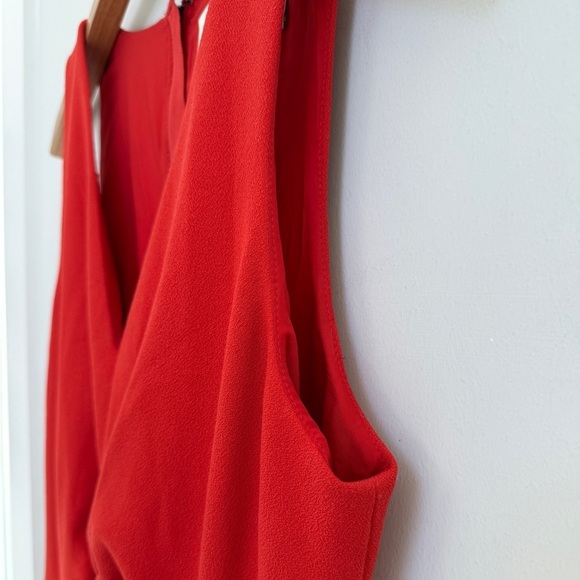 Anthropologie Leifsdottir Red/Orange Crepe Twist Front Mini Dress Pockets Size 8 - Picture 4 of 9
